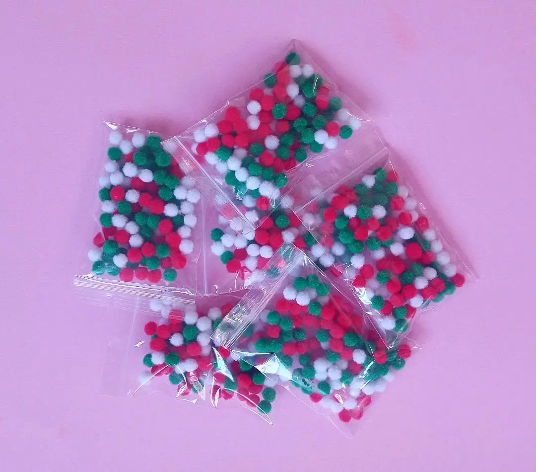 Set mini pom-pom de Crăciun (60 bucăți)