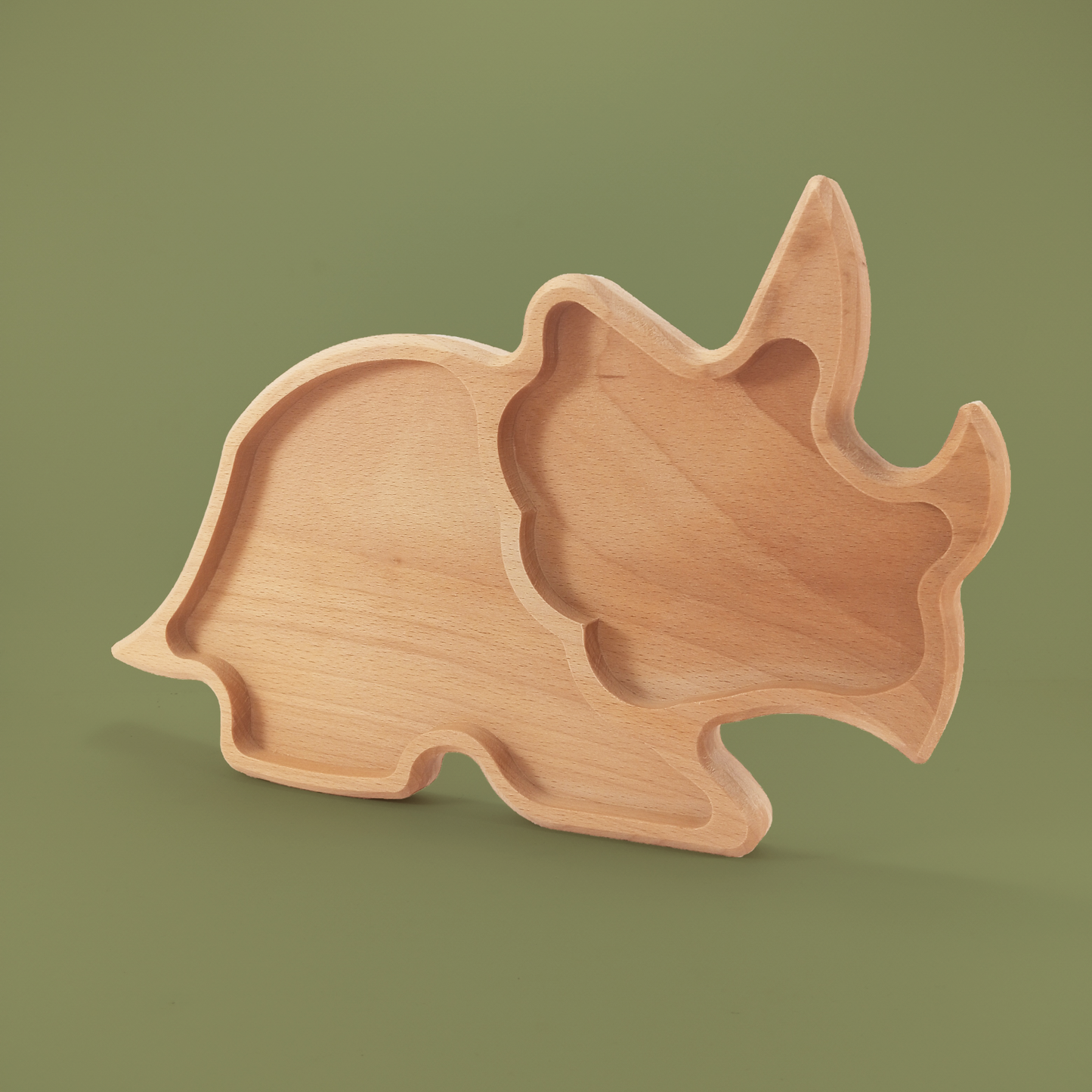 Dino shaped wooden plate to BLW feeding