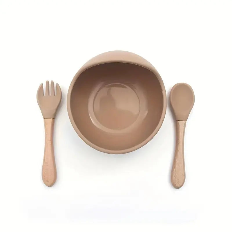 Silicone baby non-slip bowl with bamboo cutlery - 5 colours
