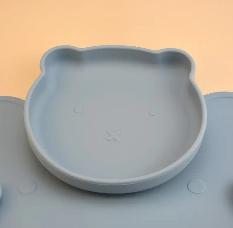 Set de masă în formă de urs, antiaderentă din silicon pentru diversificare - Albastru