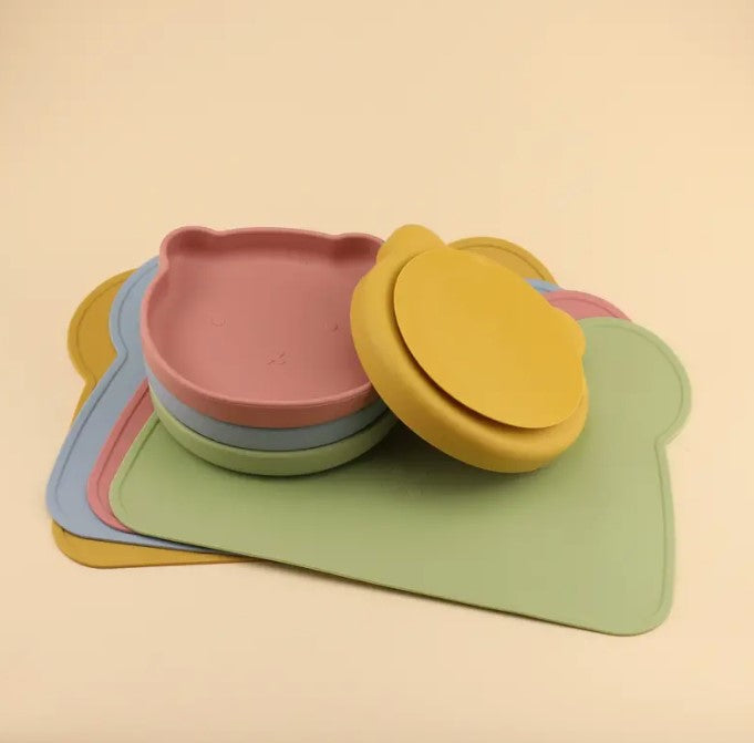 Teddy Bear non-slip silicone tableware to BLW - Mustard yellow