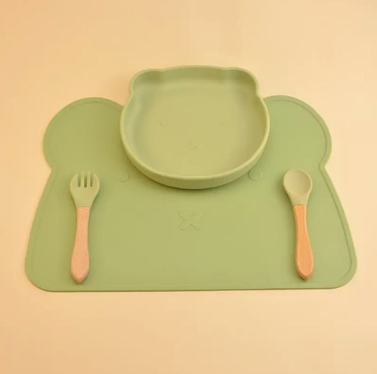 Teddy Bear non-slip silicone tableware to BLW - Green