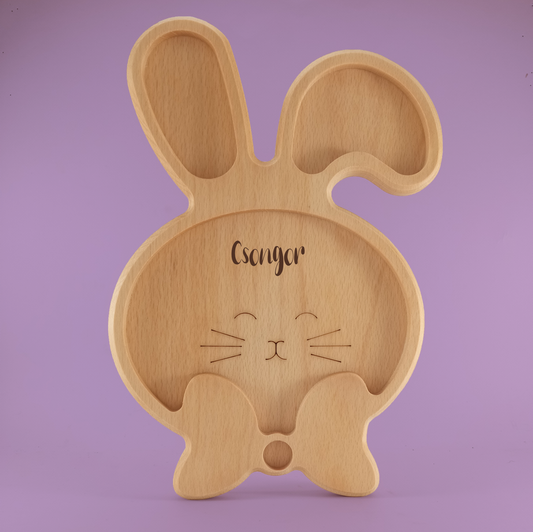 Bunny with tie shaped wooden plate to BLW feeding
