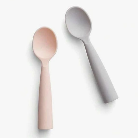 Silicone spoon set for babies and toddlers (pink, grey)