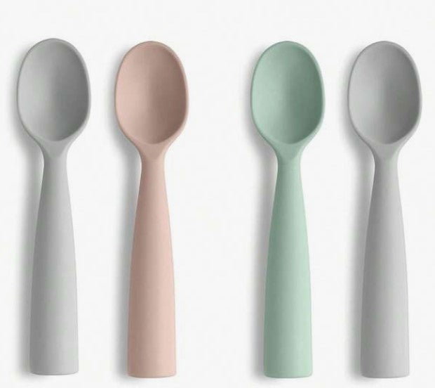 Silicone spoon set for babies and toddlers (green, grey)