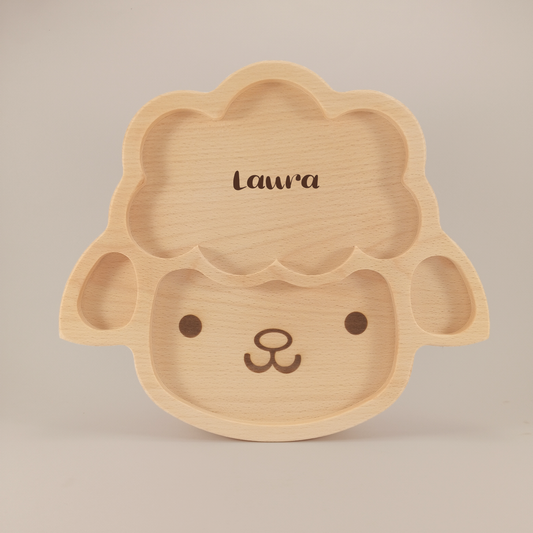 Lamb shaped wooden plate to BLW feeding