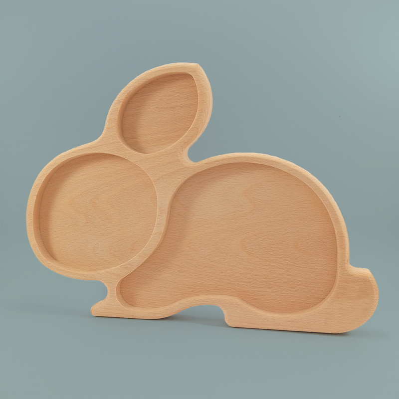 Rabbit shaped wooden plate to BLW feeding