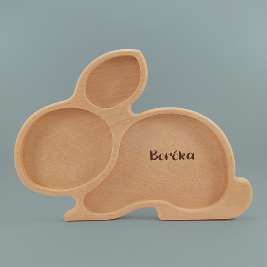 Rabbit shaped wooden plate to BLW feeding